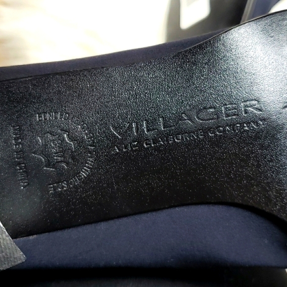 Liz Claiborne Villager Fabric Navy Pumps Blocks heels 8.5M Vintage VTG - Picture 6 of 7